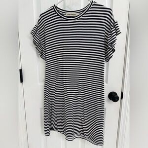 Cotton Emporium flutter sleeve Striped Mini Dress in Navy and White